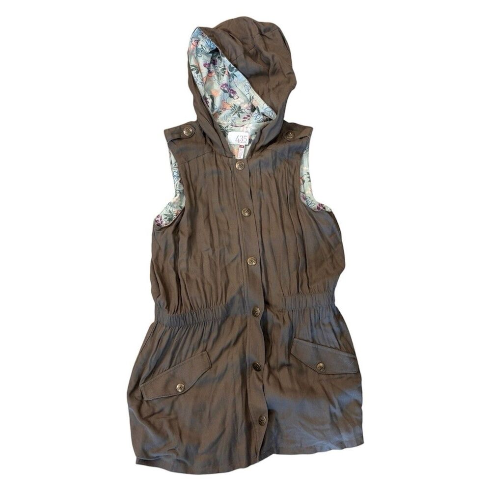 Matilda Jane 435 Girls Olive Vest Button Floral Lined Hooded Cotton Bamboo 14